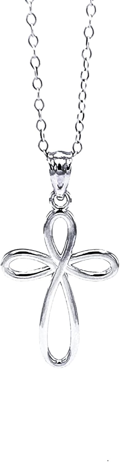 Charm America - Silver Rounded Cross Pendant Necklace- 925 Sterling Silver- Silver Adjustable Necklace 16"-18"