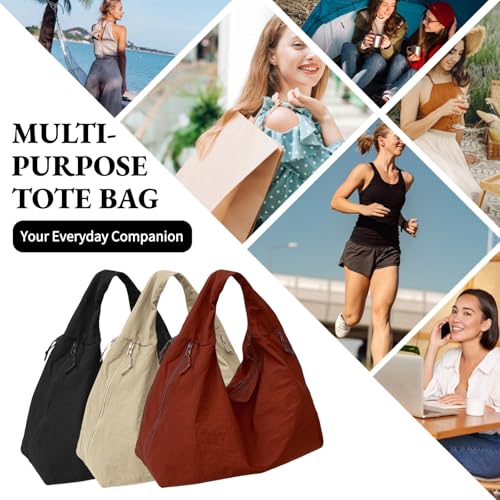 Image of Slouchy Tote Bag for Women Large Nylon Shoulder Bag with Multiple Pockets Crescent Bag Underarm Hobo Bag for Travel Gym
