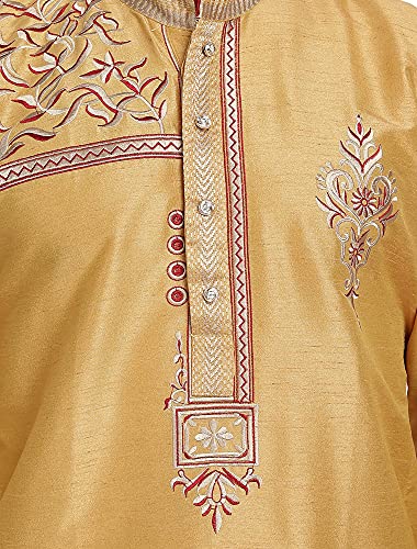 Image of Amazon Brand - Anarva Men Art Silk A-Line Kurta Embroidered Long Kurta
