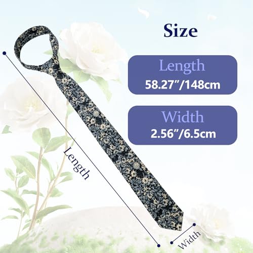 Image of Floral Ties Skinny Tie for Men, Cotton Mens Neckties for Weddings | 2.56'', floral, slim, soft and comfortable, men's neckties for casual, business, party, daily, dating