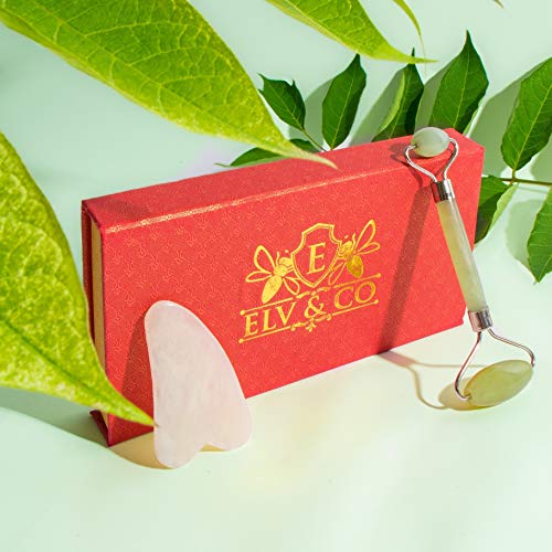 Jade Roller and Gua Sha Natural Stone Face Massager Kit | Best Chi Anti Aging Tools Set for Beauty Therapy Collagen Booster