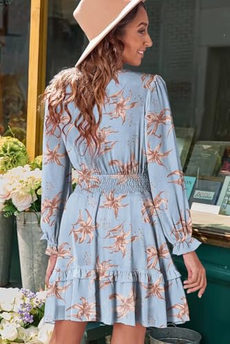Image of Dokotoo Womens Casual Spring Fall 2025 Deep V Neck Knotted Tiered Chiffon Elegant Mini Short Swing Skater Dresses
