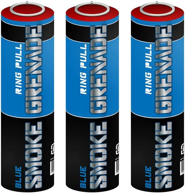 Pack of 3 Ring Pull Smoke Grenade Effects for Paintball, Weddings, Photo-shoots & Special Effects (Blue)