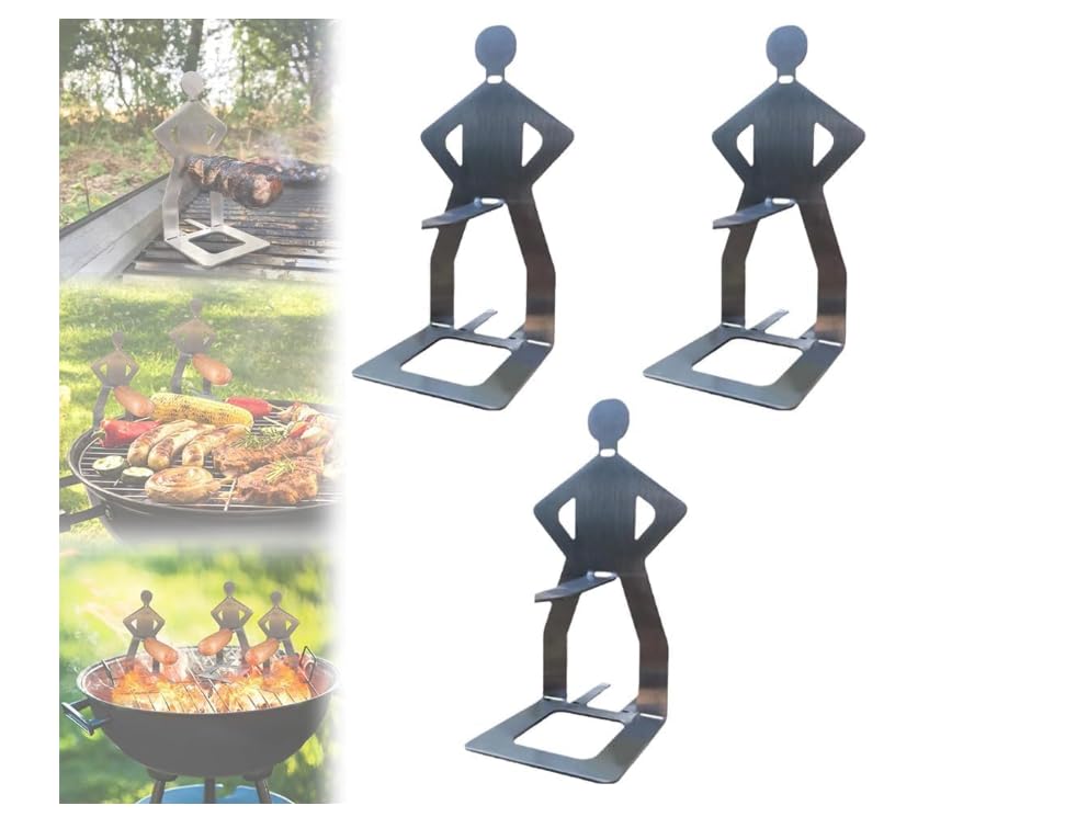 Stainless Steel BBQ Sausage Holder, Creative Standing Man Sausage Barbecue Rack, Portable Hot Dog Roaster Rack, Spoof The Sausages Rack for Outdoor Camping Cooking Accessories (3PCS)