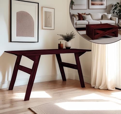 Image of Dawn Riser Foldable Multi-Purpose Teakwood Table - Lightweight, Durable, Natural Wood Finish, Compact, Indoor Outdoor Dining Table, Work Desk, Coffee Table, Easy to Assemble, Space Saving - Mahogany