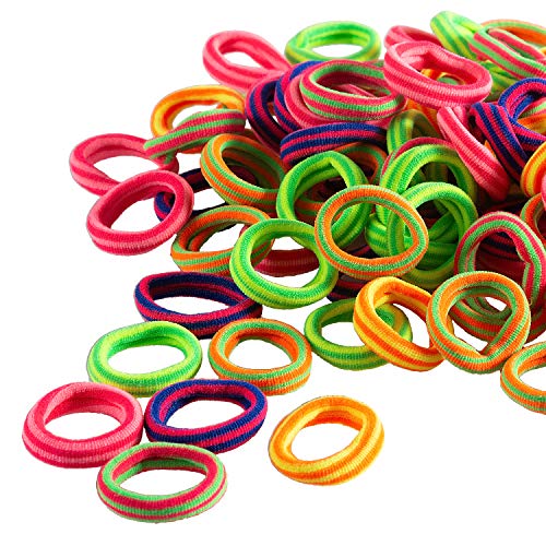 Deoot 100 PCS Mix Colors Stripe Cute Elastics Kids Hair Ties No Damage Hair Bands Fashion Hair Elastics for Baby Girl Toddler