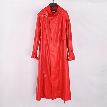 EDSNHG Women Black Long Leather Trench, Belt Raglan Sleeve