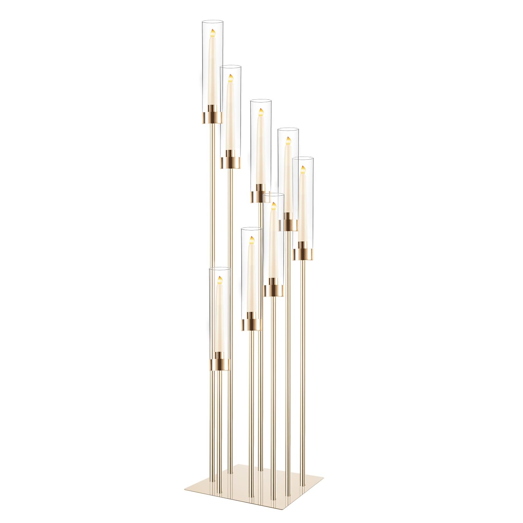 Bougeoir de sol avec abat-jour en acrylique, 125 cm de haut en acrylique pour bougies LED coniques, centre de table doré pour table, fête de mariage, événement, réception, décoration d'intérieur (doré