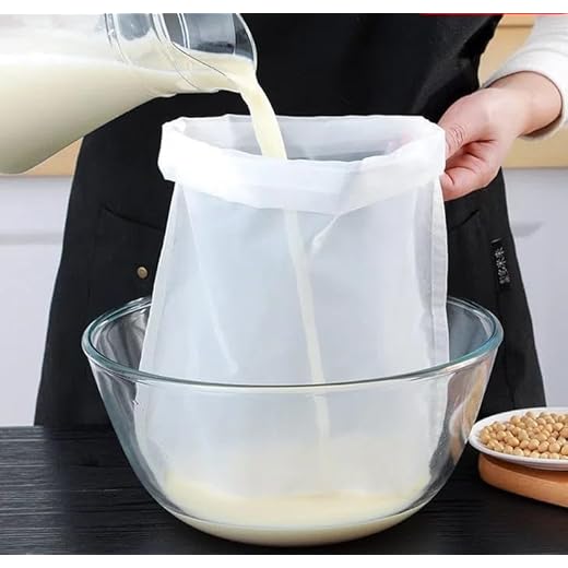 Nylon Strainer Bags, 2 Pack Fine Mesh Filter Bags 20x30cm Reusable for Straining Soy Milk, Fruit Juice, Nut Milk and Vegetable Pulp, Ultra Fine Weave for Kitchen and Food Preparation, White