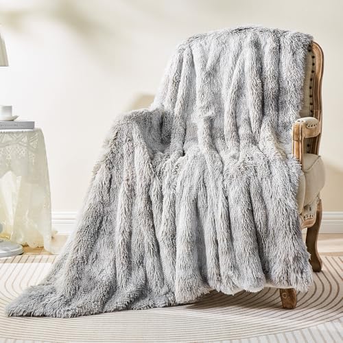 EMME Manta Mullida de Lana de Piel Sintética - Muy Suave, Cálida y Acogedora - Forro Polar para Sofá y Cama - 130 x 150 cm, Gris Claro