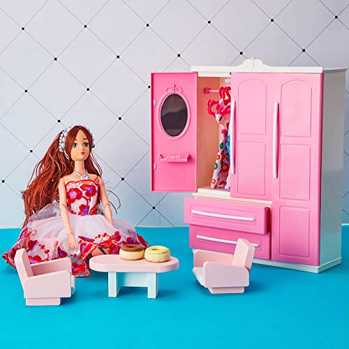 Armoire de poupée rose accessoire de rangement pour maison miniature - 7