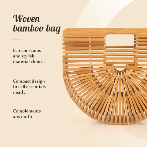 Image of Bamboo Purse Women's Natural Tote Straw Purse Foldable Straw Sun Visor Hats for Women, Beach Bamboo Bag Summer Outdoor
