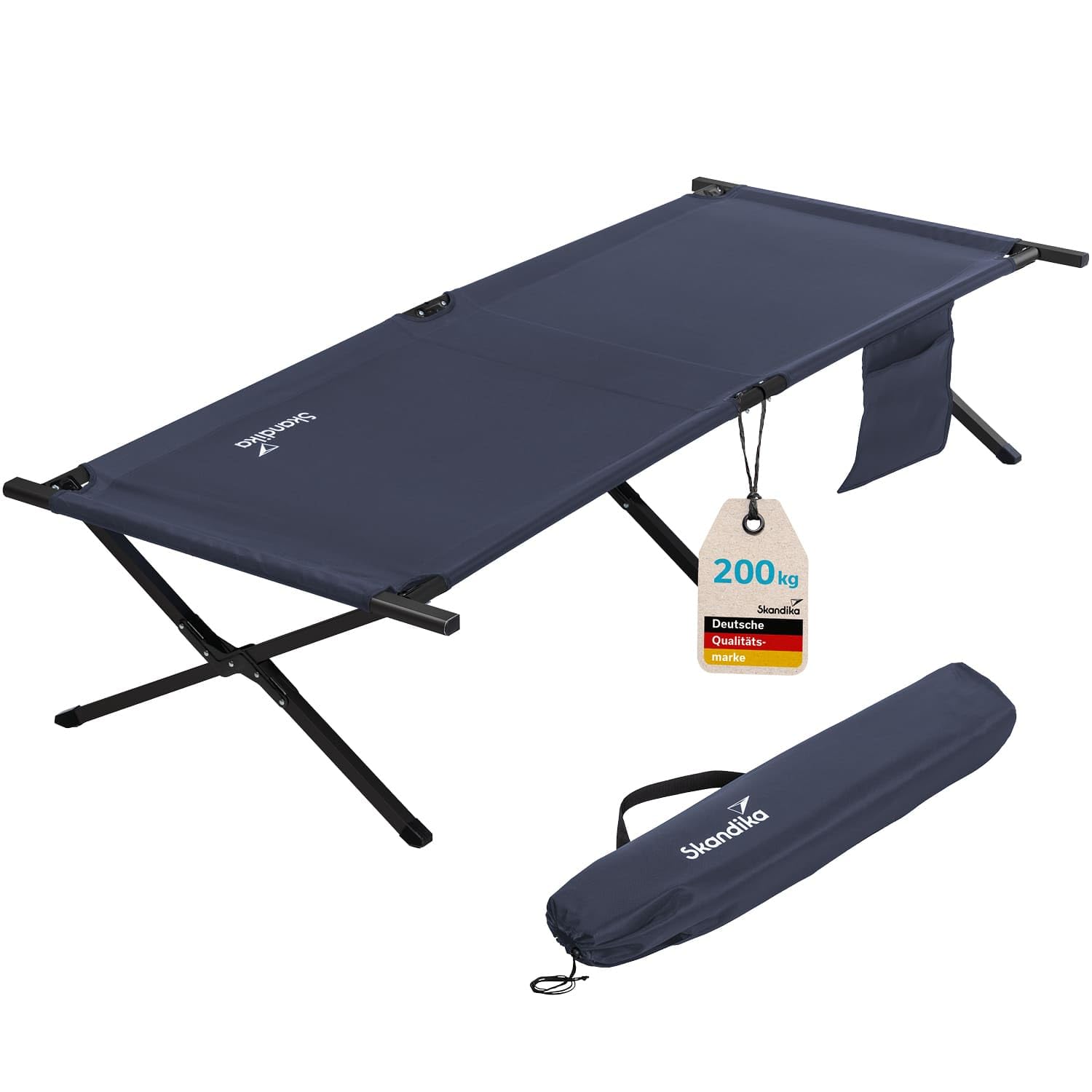 Skandika Campingliege Mutenia | Klappbare Sonnenliege mit Organizer-Tasche, max. 200 kg, 210 x 75 cm, Anti-Rutsch-Füße, Tragetasche | Feldbett Outdoor, Camping, Strand, Garten