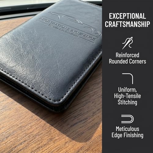 Image of LumiMokki Premium Car Registration & Insurance Card Holder with Magnetic Shut, Vehicle Glove Box Car Organizer - For Documents, Cards, License (Cowhide Black)