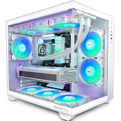 MUSETEX Caja PC ATX,6 Ventiladores PWM ARGB Pre-Instalados,Soporte 360MM RAD,Tipo-C Gaming 270° Vista Completa Cristal Templado Mid Tower Blanco Puro Caja ATX,Y6 | Ya disponible en tu tienda friki favorita! En mundofriki.es!