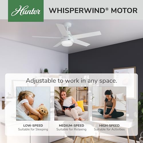 Image of Hunter Aerodyne, Indoor, Ceiling Fan, Smart, Modern, 52 inch, Fresh White