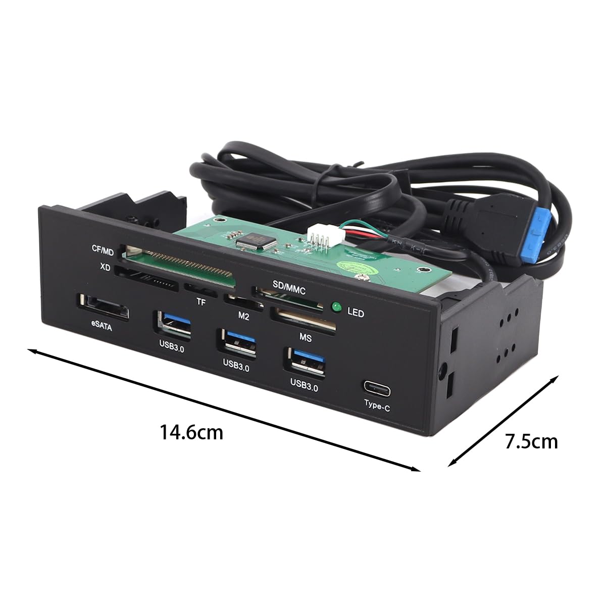 Lecteur de cartes interne en façade, écran multifonction de 5,25 pouces, compatible USB 3.0, USB 3.1, eSATA M2 + SD MS XD CF TF
