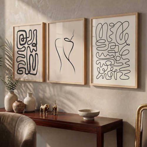 Image of HOTHOUSE Decorative Modern Wall Art Print With Frame Abstract Paintings For Living Room Bed Room Hotel Wall Decor Digital Reprint Set of 3 (13X17 inch)