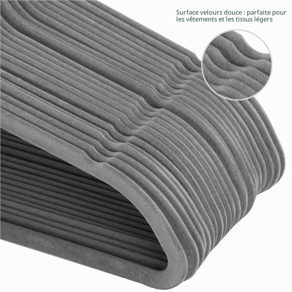 Yaheetech Lot de 100 Cintres en Velours Antidérapants, Longeur 45cm, avec Barre de Cravate，Cintres Peu Encombrants pour Costumes/Chemises/Robe/Pantalon, Gris