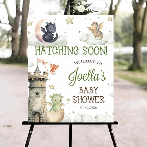 Personalized Dragons Baby Shower Sign, Hatching soon Baby Shower Welcome Signs #Yu12