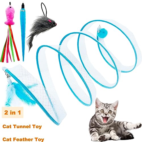 Self Play Cat Hunting Spiral Tunnel Toy, Folded Cat Spring Tunnel Toys for Indoor Cats (Blue) - Image 2