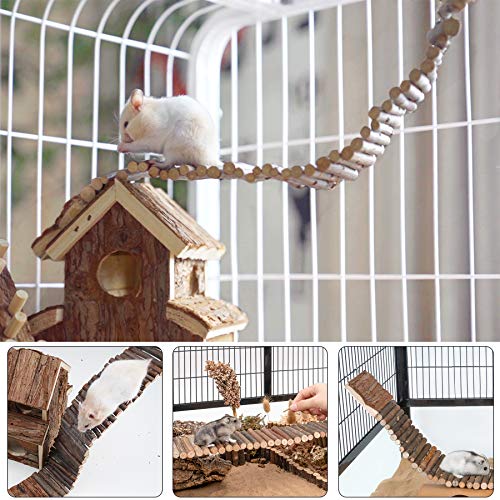Elipark 3 Pack Wooden Hamster House Toys Set,Guinea Pig Ladder Hideout Natural Wooden Bridge Toys Set for Rabbit Rat Bunny Chinchillas,Hamsters Cage Accessories Habitat Decor for Small Animal