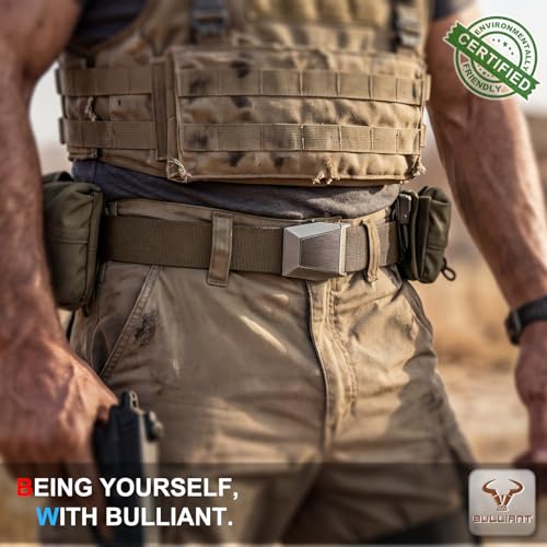 Image of BULLIANT 2-Pack Men Stretch Tactical Web Belt-Trimmable 1.5 inch-Adjustable Fit | Smooth Sliding | Adjustable for Precise Fit | Tailored Size | Rugged Nylon for Heavy Duty, hiking, Hunting