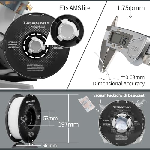 Image of TINMORRY PETG Filament 1.75, Rapid PETG-Eco 3D Printer Filament, Compatible with Most FDM 3D Printers, 1 KG 1 Spool, Cold White