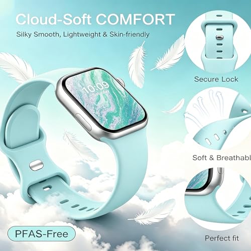 Image of Bands Compatible with Apple Watch 38mm 40mm 41mm 42mm 44mm 45mm 46mm 49mm,Soft Silicone Replacement Sport Accessory Strap Wristband for iWatch Series Ultra 11 10 9 8 7 6 5 4 3 2 1 SE Women Men Seafoam