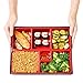 Restaurantware-12.2 x 9.8 x 2.4 Inch Compartment Lunch Container, 1 Japanese Style Adult Lunch Container - With 6 Compartments, Greaseproof, Black & Red Plastic Divided Meal Box, Hot & Cold Food