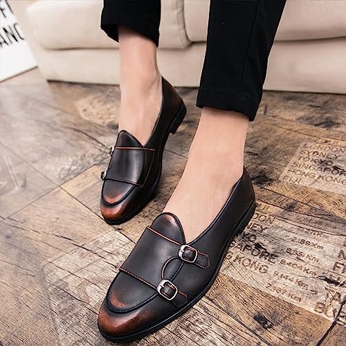 Men's Monk Strap Loafer Leather Slip-On Shallow Mouth Backless Oxford Shoes Casual Business Dress Shoes3