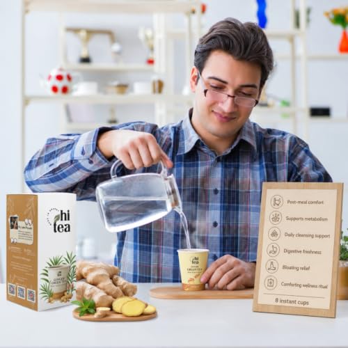 Image of HI TEA Ginger Green Tea | Just Add Hot Water | Instant Green Tea Cups | 8 Cups /Box | Metabolism & Digestion Support