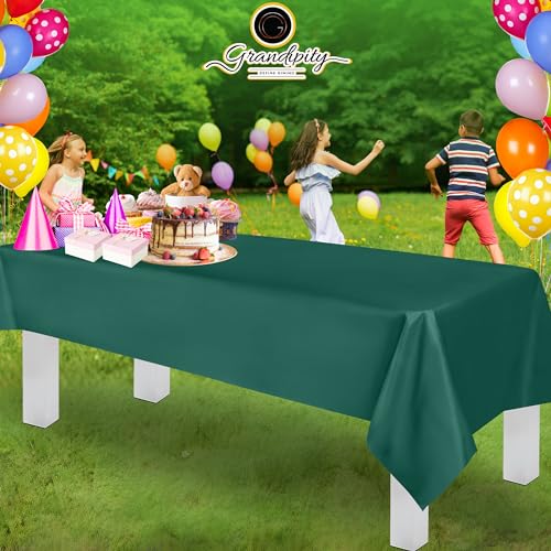 Image of Grandipity 24 Pack Premium Disposable Plastic Tablecloth 54 Inch. x 108 Inch. Decorative Rectangle Table Cover - Dark Green