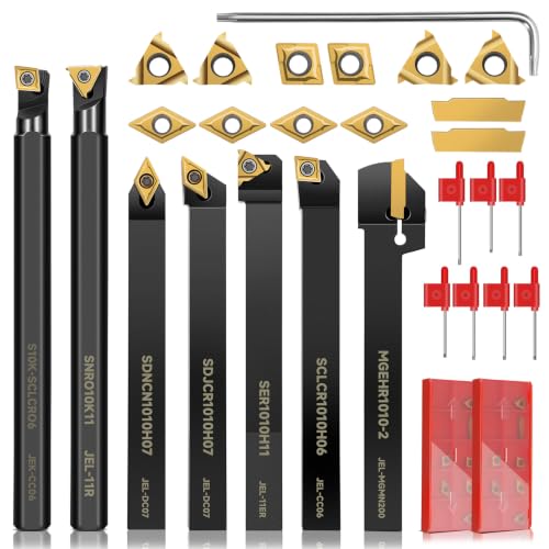 Image of Indexable Lathe Turning Tool 21Pcs Kit 3 /8'' 10mm Shank 7Pcs Metal Lathe Tools Holder Set with 14Pcs Turning Inserts for Turning Grooving Threading Boring Carbide Inserts Carbide Turning Tool