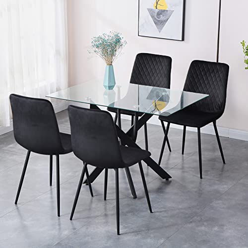 GOLDFAN Table de Salle à Manger avec 4 Chaises,Ensemble Table et 4 Chaises,Table et Chaise de Salle à Manger en Verre de Cuisine pour 4 Personnes (4, Noir)