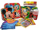 Mickey Mouse Party Supplies Birthday Pack. Mickey and Friends Clubhouse Ultimate Party Supplies Set: Dinner, Dessert Paper Plates, Napkins, Birthday Invitations, TableCover, Paper Cups, Goodies Bags