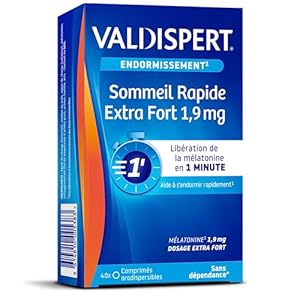 VALDISPERT – Endormissement – Sommeil Rapide Extra Fort 1.9 mg – Complément Alimentaire À La Mélatonine – Diffusion Rapide en 1 minute – Sans Dépendance – 40 Comprimés Orodispersibles