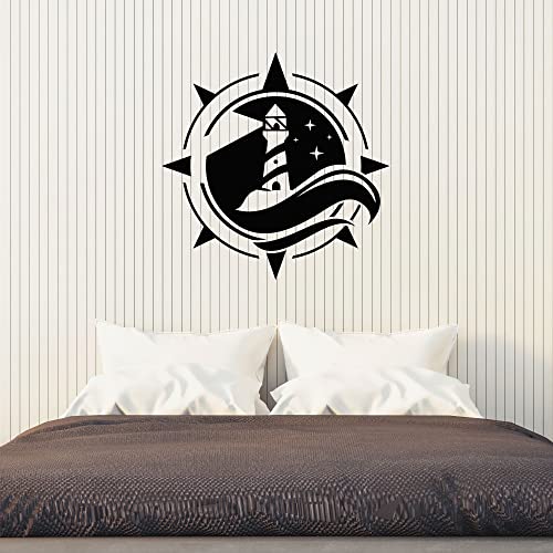 Lighthouse Vinyl Wall Decal Compass Stars Wave Night Stickers Mural (K228) Black #TOP30