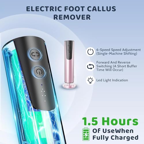 2-IN-1 Hornhautentferner Elektrisch,6 Geschwindigkeiten Elektrischer Hornhautentferner mit Austauschbaren Fußfeilen, Pediküre Fußpflege Set Elektrisch für Tote Harte Rissige Haut (Rosa)