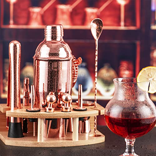 Jnwinog Cocktail Shaker Set,12Pcs-Shakers Bartending With 25Oz Martini Shaker And Bamboo Stand, Cocktail Mix Drink Making Kit Professional For Bartender(Rose Copper) #TOP2