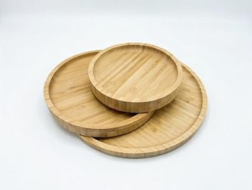 3'lü Bambu Sunum Tabağı Seti - 18cm 23cm 30cm Yuvarlak Servis Tabağı - Mutfak ve Sofra Düzenleyici