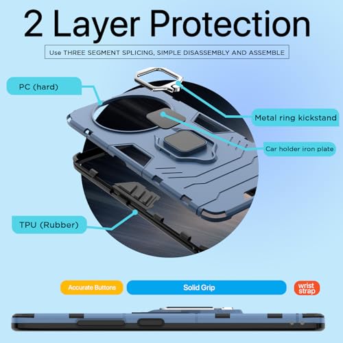 Image of Pikkme D5 Tough Armor Back Cover | 360 Protection Case | Ring Holder Stand Bumper Case for Oppo F27 Pro Plus 5G (Blue)