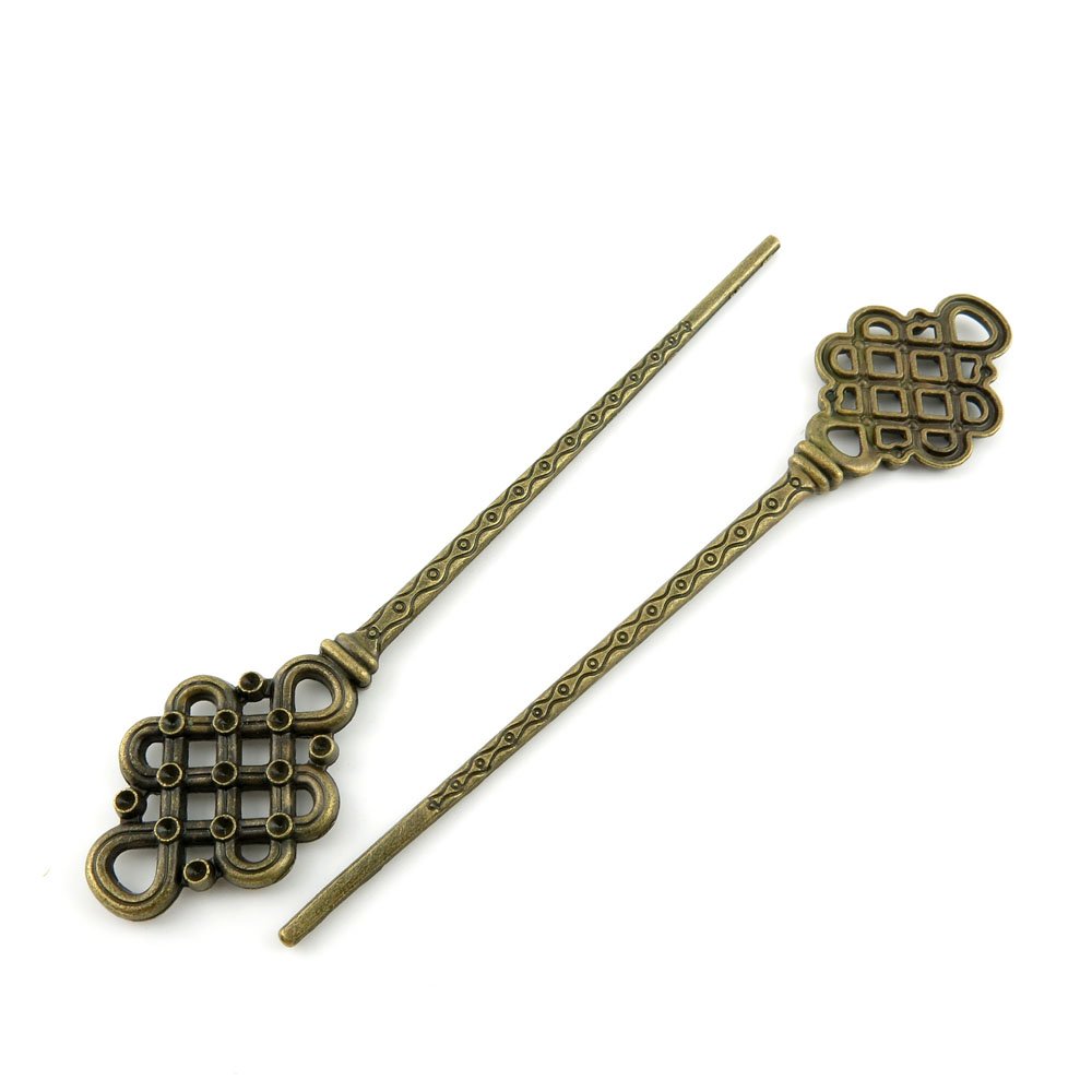 Price per 10 Pieces Fashion Jewelry Making Charms Findings Arts Crafts Beading Antique Bronze Tone K8RH2 Knot Hairpin Head Pins