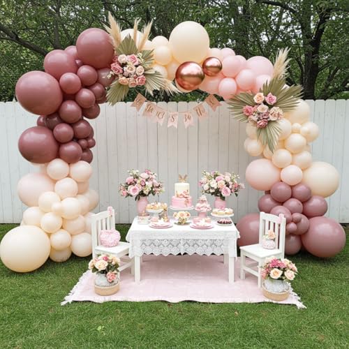 Image of Dusty Pink Balloon Garland Arch Kit - Double Stuffed Dusty Rose, Mauve & Light Pink Balloons for Baby Shower, Birthday, Bridal Shower Decor