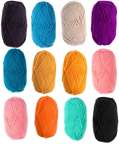 12 لونًا متنوعًا من خيوط اكريليك الناعمة بالوان قوس قزح، مثالية للتطريز اليدوي ومشروع نسج الكروشيه، رائع للملابس والسترات والاوشحة والقبعات والمشروعات الحرفية، 10 غرام/بكرة