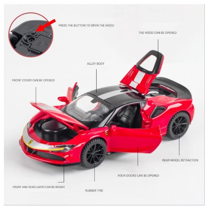 Image of Alokik Enterprise 1:34 Ferrari SF90 Die-Cast Vehicle Alloy Model With Sound and Light - Pull Back Toy Collection 【Colors as Per Stock】