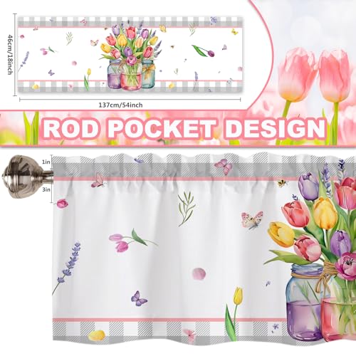 Gosuoa Spring Tulip Valance Curtains for Windows, 54 x 18 Inch — view 2