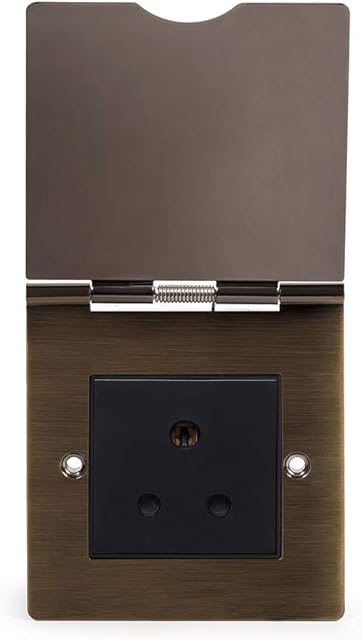 Soho Lighting Antique Brass 5 Amp Floor Plug Socket 1Gang Euromod Black Insert - Ideal for Home, Offices, Hotels