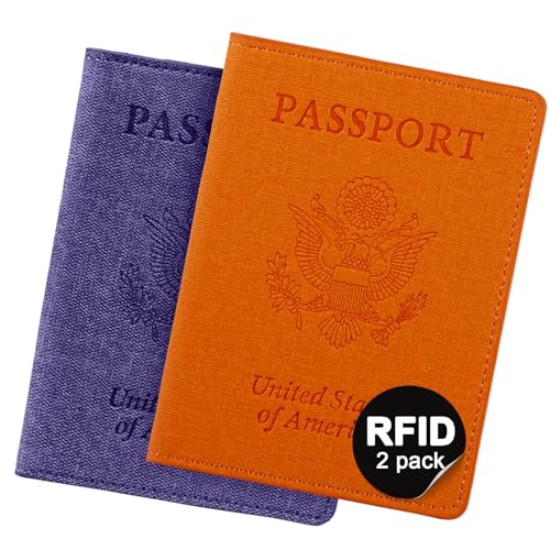 VIDIVICI 2 Pack RFID Passport Holder, Travel Gifts, Travel Accessories - Orange&Purple