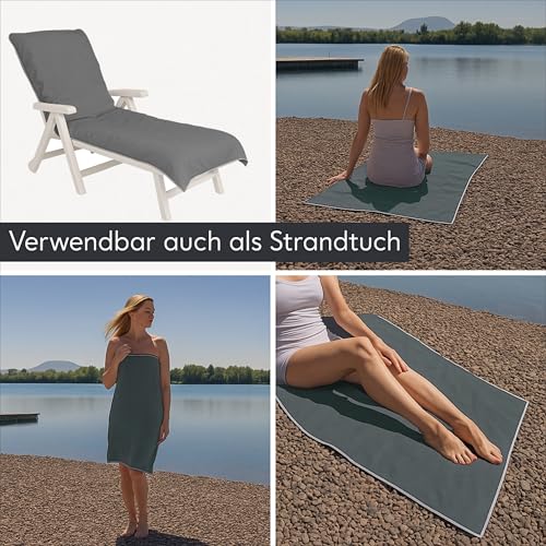 CalmySEA 2X Handtuch für Sonnenliege - 200x75cm mit Kapuze Microfaser Light Weight Schonbezug für Gartenliege Handtücher mit Umschlag Liegestuhl Bezug Strandliege (Anthrazit, 2 Stück)